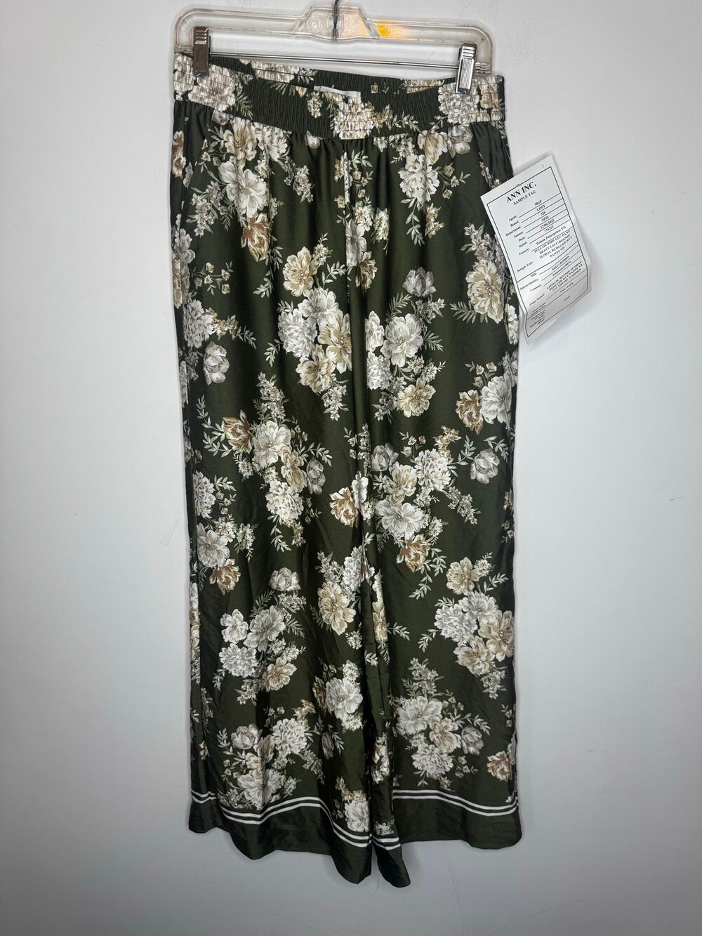 NWT Loft Sample Thyme Green Bonnie Floral Pull On Wide Leg Pants Small